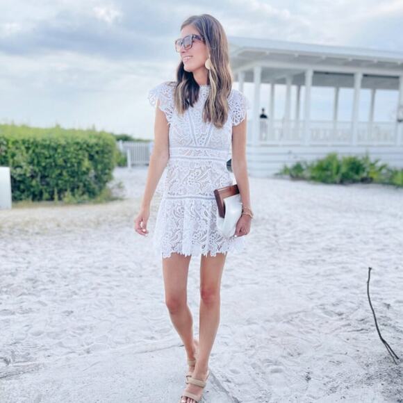 Cocktail Dress Small White Semi Formal Mini Party Classic Boho Lace Bridal - Picture 4 of 16